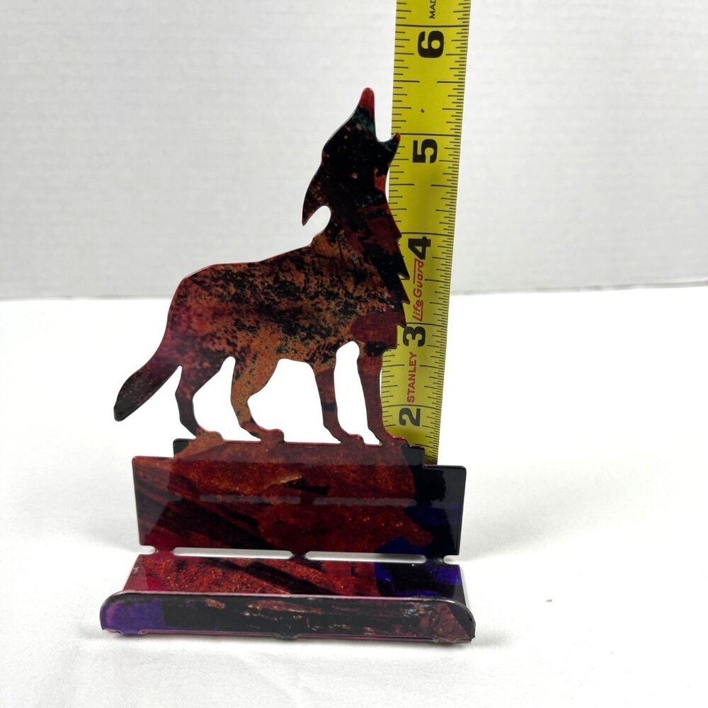 Business Card Holder Howling Coyote Wolf Southwestern Metal Office Desk Vintage - Picture 7 of 8